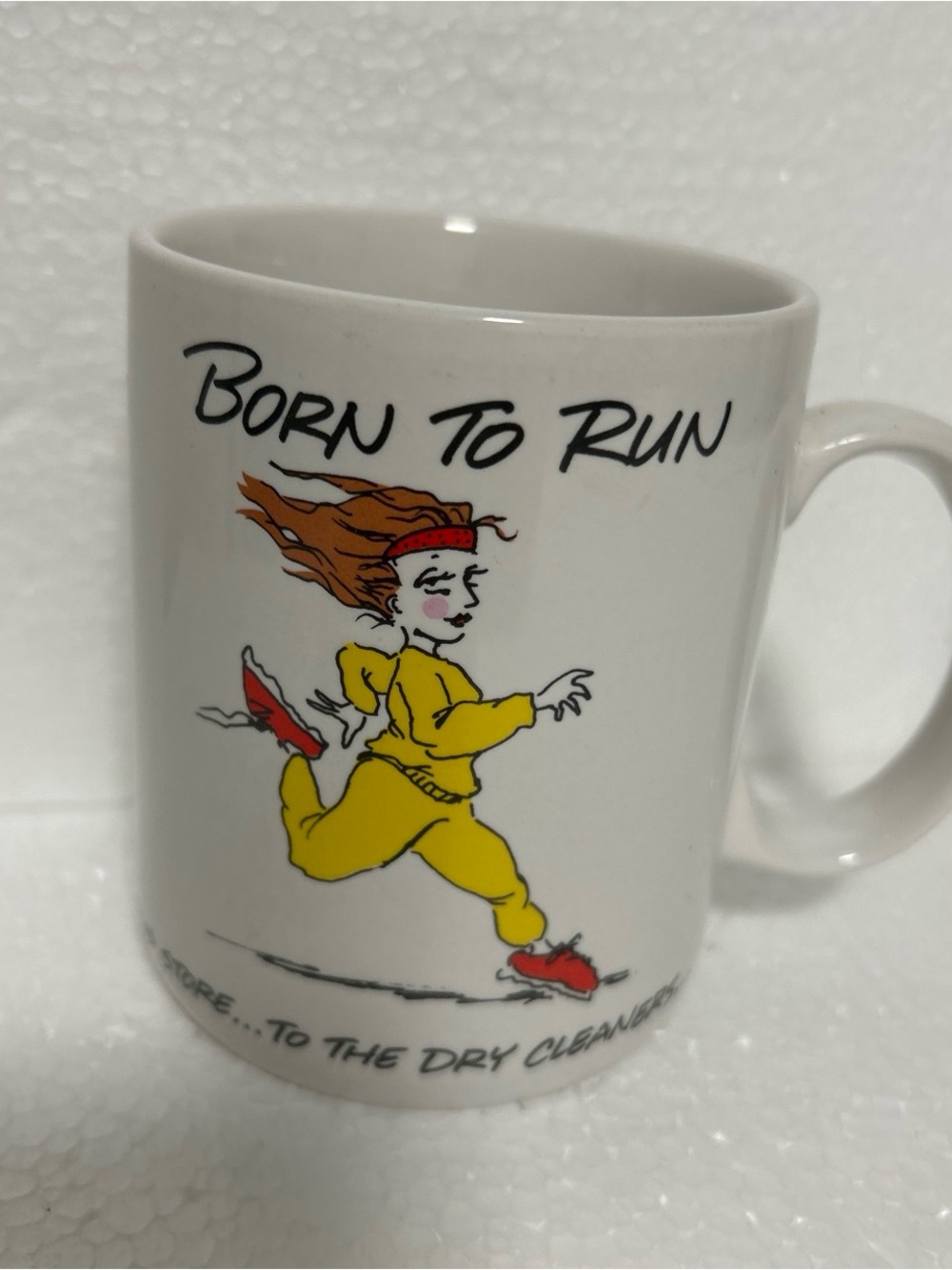 Vintage 1987 born To Run Yellow Runner Ceramic Mug
